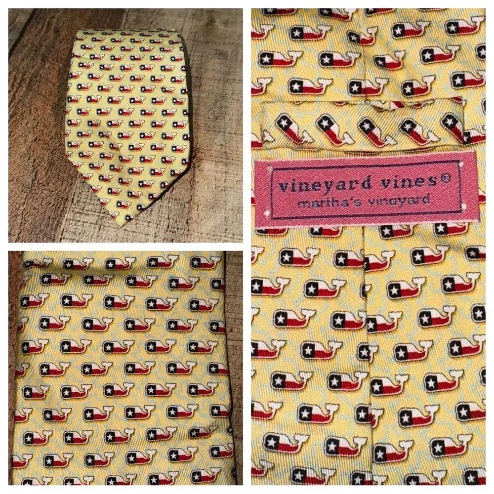 Vineyard Vines Men's Texas whale print Silk Tie in Navy
